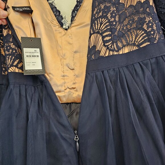City Chic Womens Sz 12 Dark Navy Lace Tulle Evening Cocktail Maxi Dress NWT - Picture 12 of 14